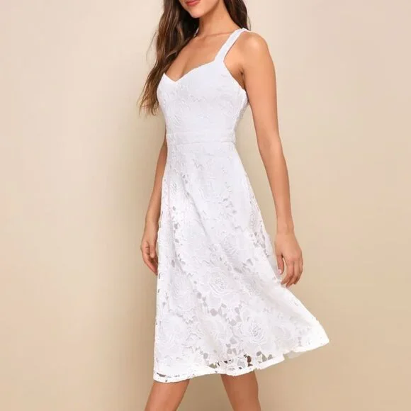 Lulus | Dresses | Lulus Divine Beauty White Lace Midi Dress With Pockets  Nwot | Poshmark